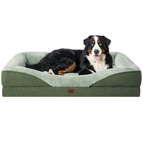 EHEYCIGA Cama Ortopedica y Viscoelastica para Perro XXL 132x104x20.3 cm, Memory Foam Sofa para Perros Lavable, Cama Gato Suave, Verde