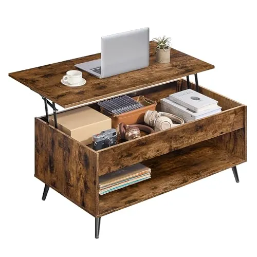 VASAGLE Mesa de Centro con Tablero Elevable, Compartimento Oculto