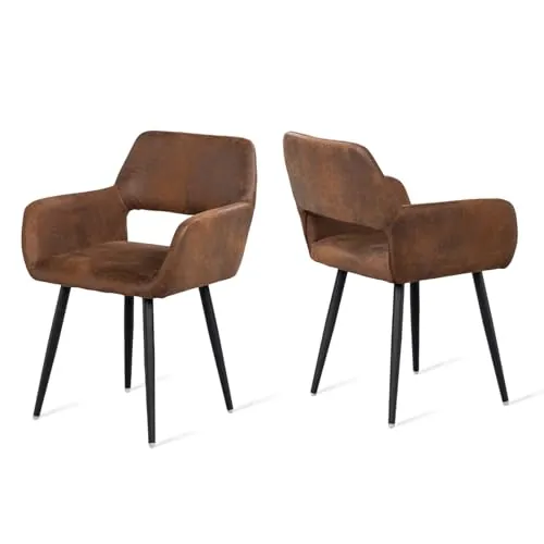 MEUBLE Cosy Juego de 2 Sillas de Comedor Vintage Retro Sillón Tapizado en Gamuza con Reposabrazos Patas Metálicas para Cocina Salón