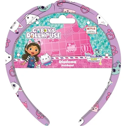 Diadema infantil Gabby’s Dollhouse con diseño completo de personajes | Banda para el cabello con ilustraciones de Netflix DreamWorks para niñas