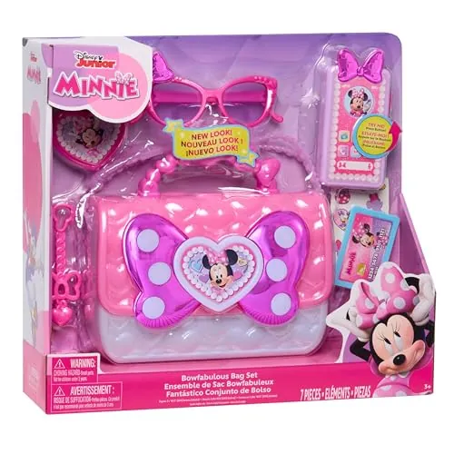 Just Play Bolso con Accesorios Disney Junior Minnie Mouse Bowfabulous, 7 Piezas, con Luces y Sonidos, Juego de simulación e imaginativo; Juguetes para niños a Partir de 3 años