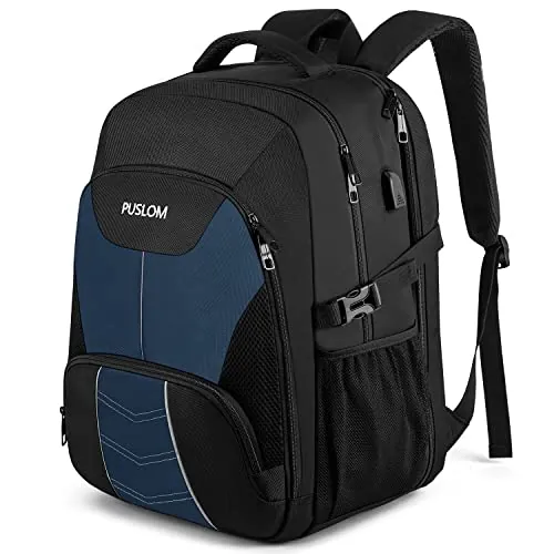 PUSLOM Mochila Hombre Grande 55L Mochila Portatil 18.4 Pulgadas Mochila Ordenador Portatil con Puerto USB Mochila Portatil Antirrobo Impermeable Bolsa para Negocio Trabajo Diario Viaje Escolares,Azul