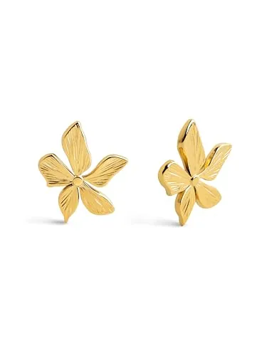 SINGULARU - Pendientes Jasmine. Pendientes Flor de Acero Inoxidable con Baño en Oro de 18Kt. Cierre Tuerca a Presión. Joyas para Mujer