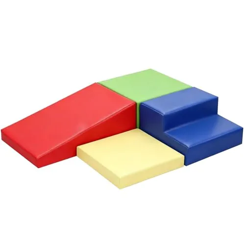 JungleDove Juego de 4 Bloques de Espuma para Niños: Cuero Sintético Bloques Psicomotricidad Infantil - Set de Escalada Escalera Rampa Extendida para Interior Infantil para Escalar y Niños de 3 Años