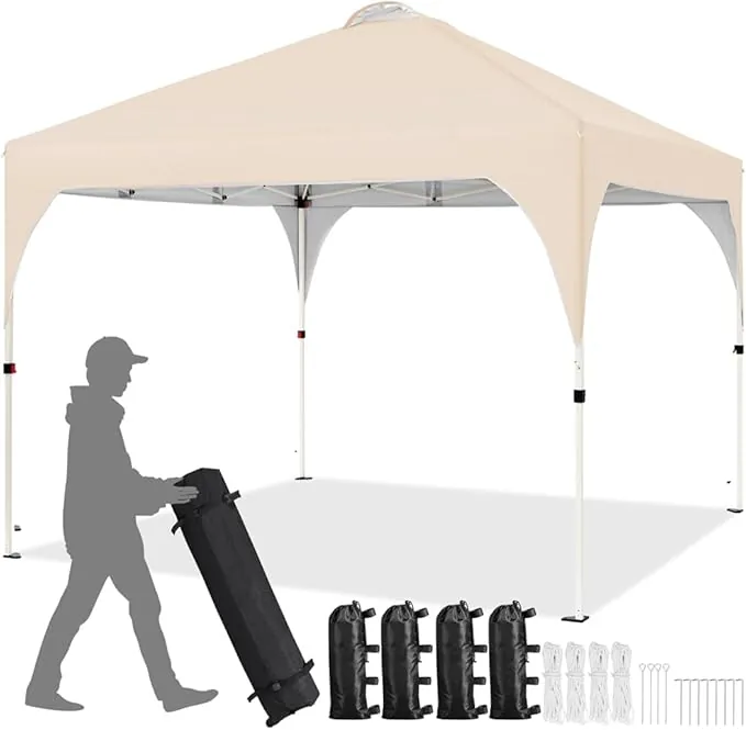 Yaheetech Carpa Plegable 3x3m Cenador de Jardín Impermeable para 8-10 Personas,con Ventilacion y Bolsa de Transporte, Ideal para Playa y Camping Beige