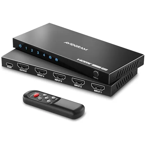 AVIDGRAM HDMI 2.1 Switch 8K, HDMI Conmutador 4 in 1 out 4K 120Hz con Control Remoto IR Auto 4 Salida HDMI Selector Hub Soporte 8K@60Hz 48Gbps para Xbox PS4 PS5 HDTV Monitor Projector