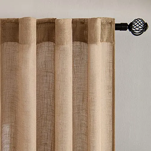 MIULEE Cortinas de Lino Translúcido 2 Piezas Marrón 245x140cm (HxL)