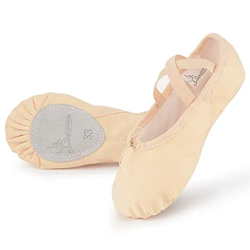Soudittur Zapatillas Media Punta de Ballet - Calzado de Danza para Niña y Mujer Adultos Rosa Nude Suela Partida de Cuero Tallas 40