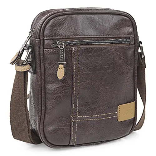 Lois - Bolso Hombre Piel Vegana Estilo Moderno, práctico y elegante Bandoleras Hombre Piel Sintética ideal para viajes y trabajo, urbana y funcional, Marron
