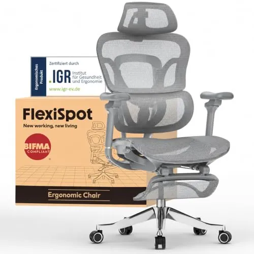 FLEXISPOT ErgoX MAX Silla Ergonomica Escritorio con Reposapiés, hasta 300 kg, Silla Escritorio con Reposacabezas 4D, Reposabrazos 5D, Soporte Lumbar Integrado, Silla de Oficina y Gaming, Negro