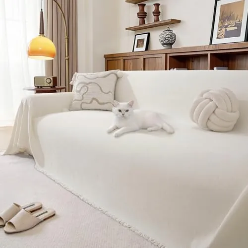 Ystyle Funda Sofa 4 Plazas, 180x380 CM, Manta Cubre Sofa, Crema