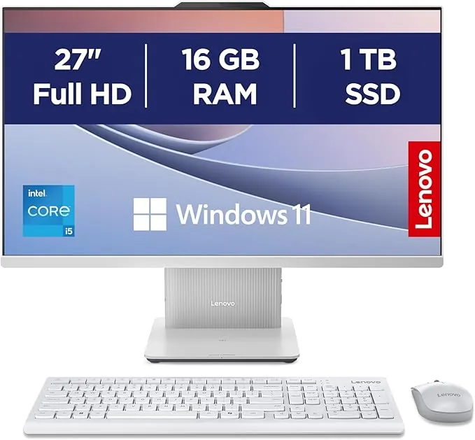 Lenovo IdeaCentre AIO i Gen 9 - Ordenador de Sobremesa 27" FHD (Intel Core i5-13420H, 16 GB RAM, 1 TB SSD, Intel UHD Graphics, Wi-Fi 6, Win11 Home) Incluye Teclado QWERTY Español y Ratón - Gris Nube