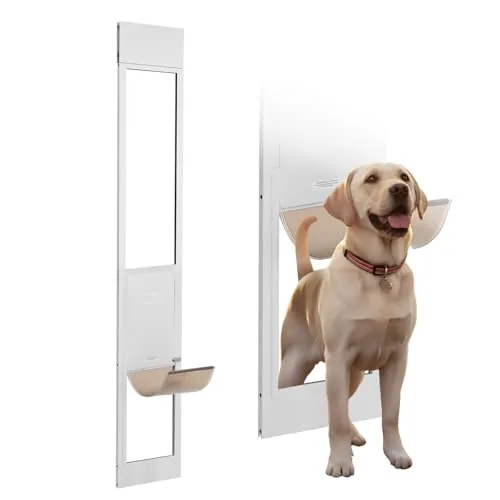 VEVOR Puerta Corrediza de Vidrio para Perros Altura Ajustable 260,4 x 412,8 x 1927-2049 mm Puerta para Perros de Vidrio Templado con Estructura de Bisagra, Solapa y Cerradura para Perros Medianos