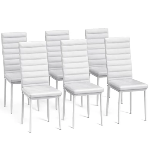 Bealife Sillas de Comedor Modernas (Juego de 6), Tapizadas en Piel Sintética PU, Respaldo Alto Ergonómico para Salón y Cocina, Blanco
