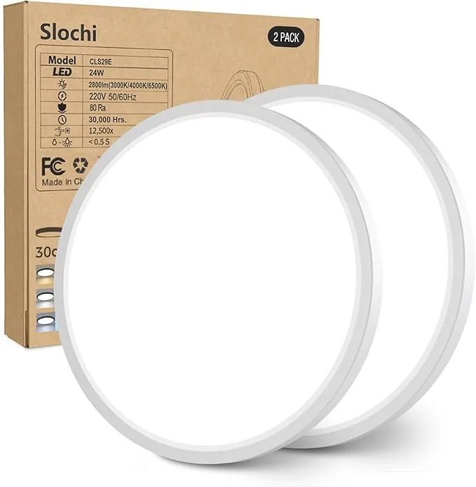 slochi 2Pack Plafon LED Techo,24W 2800LM Bajo Consumo lampara techo,3000K/4000K/6500K regulableØIP44 Impermeable Ultra Delgado Plafones Para Techo Led,Adecuado para Baño Dormitorio Pasillo-Blanco