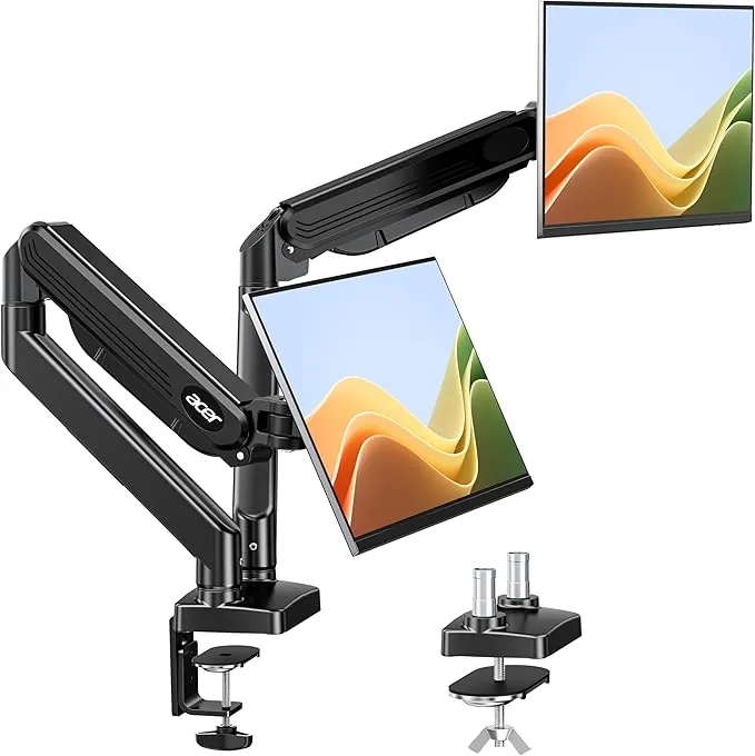 acer Soporte Monitor Doble para Pantallas de 17-32 Pulgadas, Brazo Monitor Ergonómico con Resorte de Gas, Soporta de 2-9 kg, con Gestión de Cables, Inclinable, Giratorio, Compatible con VESA 75/100 mm