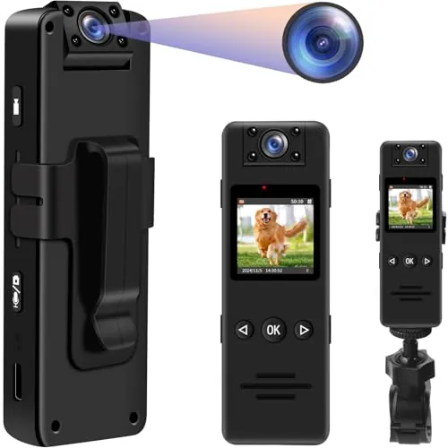 TANGMI Mini Camara, Lente Giratoria de 180° Body CAM Vídeo & Audio HD 1080P, Gran Angular de 120° & Visión Nocturna & Detección de Movimiento Mini Cámara con Montura de Tuerca de 1/4» para Bicicletas