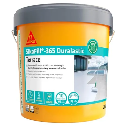 SIKA - Revestimiento acrílico - SikaFill 365 Terrace - Blanco - Impermeabilización para cubiertas y terrazas visitables, protección de paredes medianeras y puenteo de fisuras - 20kg