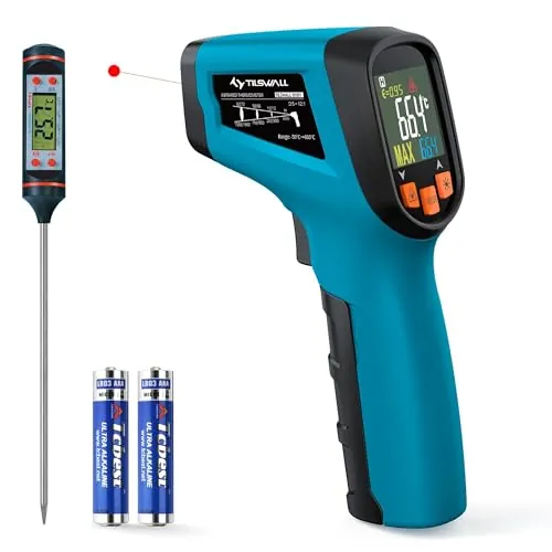 Termometro Infrarrojos Laser Digital sin Contacto con Emisividad Ajustable, Ideal para Cocina, BBQ y Congelador | Incluye Termómetro de Carne (50°C~600°C（termómetro de carne incluido）