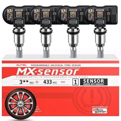 Autel TPMS MX-Sensor, Sensor Reemplazo Neumáticos Doble Frecuencia para Todos Coches, Idéntico al Sensor OE, Sensor Sistema Monitoreo Presión Clonable al 100% (Válvula Metal, 4 Piezas)