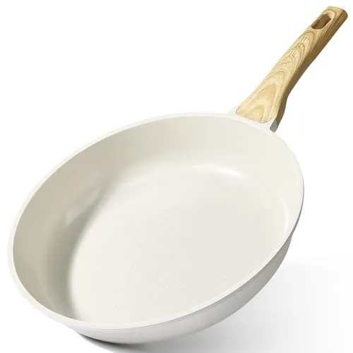 GiPP Sartenes Antiadherentes de Cerámica，Sartén para Freír Saludable y No Tóxica,Compatible con Inducción,Libre de PFAS y PFOA,Apta para Lavavajillas（Blanco,24cm）