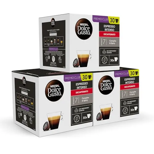 NESCAFÉ Dolce Gusto Espresso Intenso Descafeinado - Cápsulas de Café, 90 Cápsulas (3x30) - Originales para cafeteras Dolce Gusto