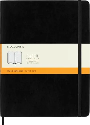 Moleskine Cuaderno Clásico con Hojas Rayadas, Tapa Blanda y Cierre Elástico, Color Negro, Tamaño Extra Grande 19 x 25 cm, 192 Hojas