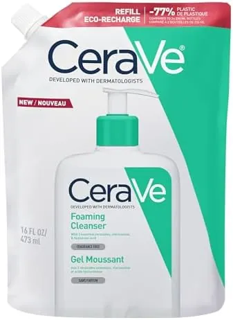 CeraVe Gel Limpiador Espumoso, Para Piel Normal a Grasa, Elimina el Exceso de Grasa y Suciedad, Enriquecido Con Ceramidas Esenciales, Niacinamida y Ácido Hialurónico, Apto para Rostro y Cuerpo, 473ml
