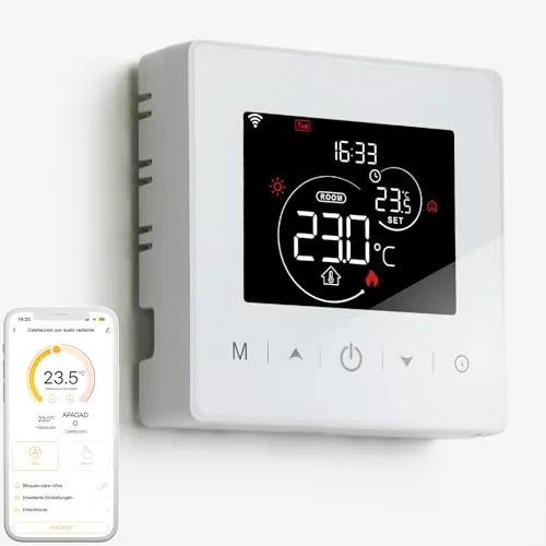 Termostato WiFi de 2 Hilos a Pilas para calderas de Gas.termostatos programable Diario controlable por Tuya o Smart Life.Termostato Compatible con Google Assistant y Alxea.
