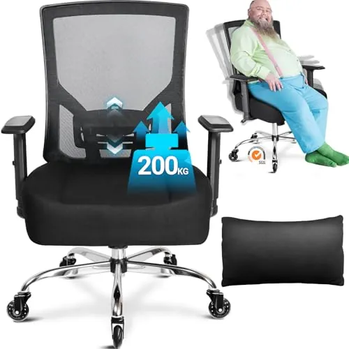 MELOKEA Silla de Oficina XL 200 KG, Silla Escritorio, Silla Ergonómica