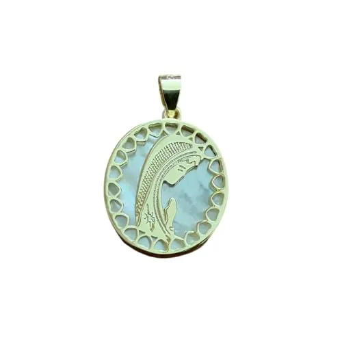 Minoplata Medalla ovalada de la Virgen Niña en Plata dorada y Nácar