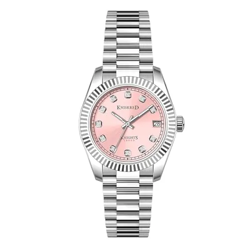 KNISKRED Reloj Clásico para Mujeres con Cristal de Cuarzo y Banda de Acero Inoxidable Sólido Vestido de Señoras Reloj Resistente al Agua (Plata Rosa)