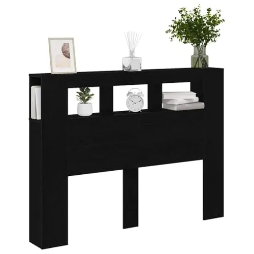 vidaXL Cabecero LED con Tiras LED Roble Negro 140 x 18,5 x 103,5 cm, Muebles Modernos y Elegantes para el Dormitorio, cabecera USB, Luces LED de Colores, decoración ahorradora de Espacio