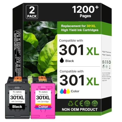 Tiorumcs 301XL 301 XL Cartuchos de Tinta Remanufacturado para Tinta HP 301 XL para Cartuchos HP 301 para Envy 4500 5530 4508 DeskJet 2540 2050 2543 1050 OfficeJet 2620 2622 4630 (1 Negro, 1 Color)