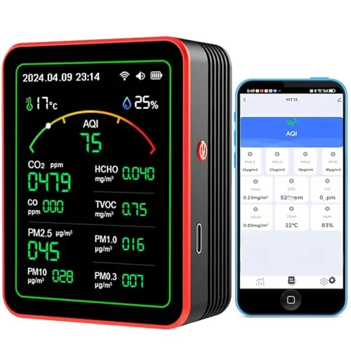 Monitor de CO2, medidores de Calidad del Aire Interior 15 en 1, Detector portátil de dióxido de Carbono, Pantalla LCD retroiluminada CO2 TVOC HCHO PM2.5 PM10 Probador con Despertador para casa y Bur