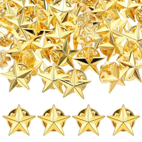 Prasacco 20 piezas estrella insignias de solapa, 1,5 cm oro pentagrama broche de aleación estrella broche para el día de los veteranos broche de moda para mujeres hombres