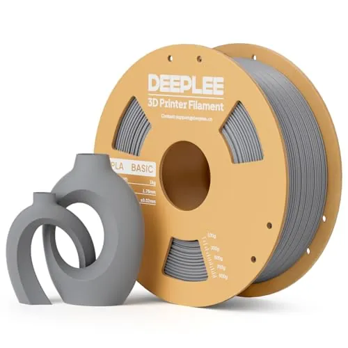 DEEPLEE PLA Basic 1.75 mm, Bobina 1 kg Gris. Precisión ±0.02 mm. Bobina Perfecta Sin Atascos. Ideal para Principiantes. Compatible con Impresoras FDM.