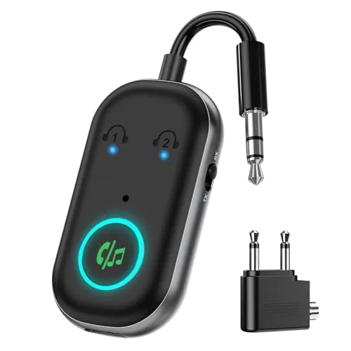 ORIA Adaptador Bluetooth Aux, 2 en 1 Transmisor Receptor Bluetooth 5.3, Receptor de Audio con Conexión Dual, Reducción de Ruido CVC, Adaptador de Audio de Carga Tipo C para Avión, TV, Auriculares