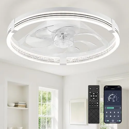 ZMISHIBO Ventilador Techo Silencioso 51cm, Luz LED Regulable 3000K-7000K, Motor DC, 6 Velocidades Reversible, APP y Control Remoto con Temporizador, Dormitorio y Salón - Blanco