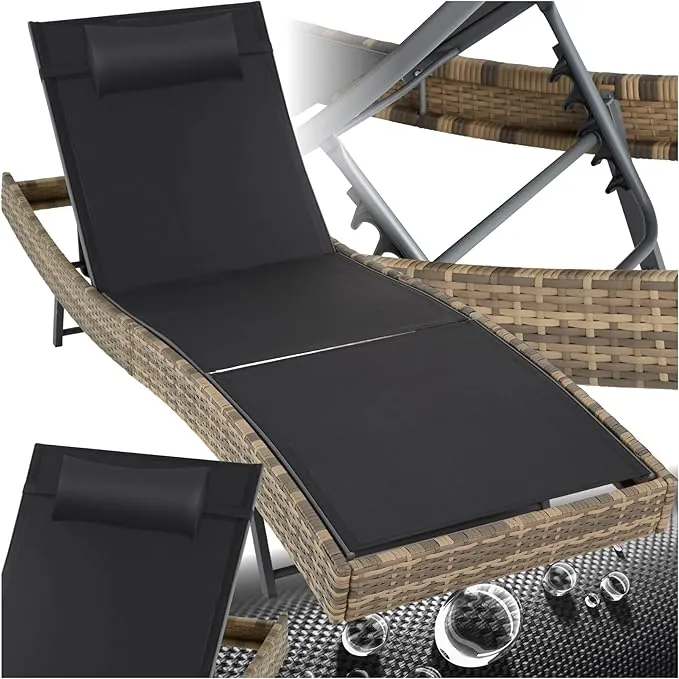 tectake® Tumbona Plegable para Jardín, Estructura de Aluminio con Techo Solar, Ajustable, Resistente a Intemperie, Bolsillo Lateral, Tumbonas Jardin Exterior, Muebles Jardin Exterior - Natural