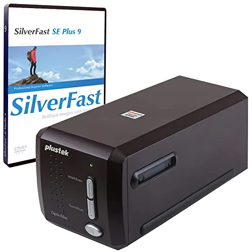 Plustek OpticFilm 8300i SE - Escáner de rayas y diapositivas de película negativa de 35 mm con aumento de velocidad de escaneo del 38%, paquete SilverFast SE Plus 9 + QuickScan Plus