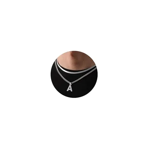 Esmoly Collar Cruz Hombre Plata Oro Negro Collar Personalizado con Letra A-Z Necklace 316L Acero Inoxidable Cadena Cubana Regalos Originales Para Hombre 18+20 Inches (Plata 20+22 inches)