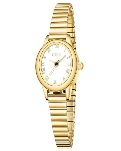 CIVO Reloj Mujer Dorado Vintage: Elegante Pequeño Caja Ovalada Esfera Romana Analógico - Correa Elástica para Madre Esposa