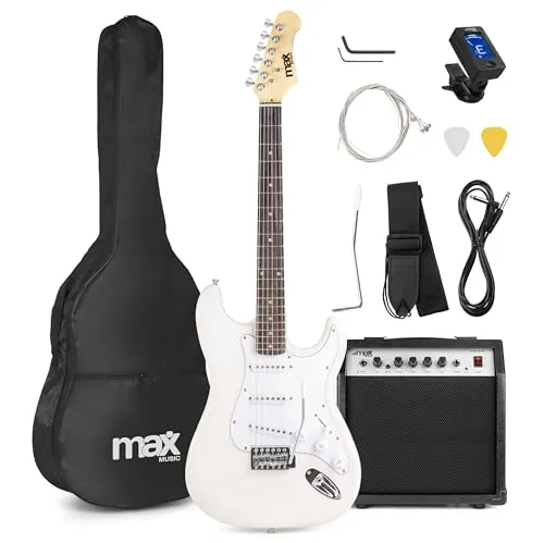 MAX GigKit - Guitarra eléctrica de iniciación color blanco brillante