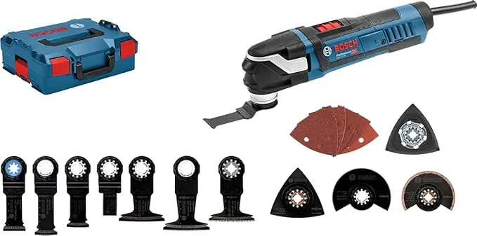 Bosch Professional multiherramienta GOP 40-30 (potencia 400 W, Starlock Plus, incl. 7 hojas de sierra de inmersión, 5 hojas de lija, 3 hojas de sierra segmentadas, 1 placa lijadora, L-BOXX)