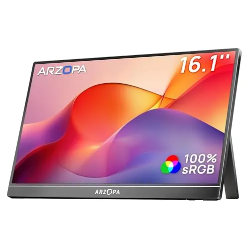 ARZOPA 16.1" Monitor Portatil, de FHD IPS 100sRGB% Pantalla Portátil Monitor con Una Sola Varilla, Soporte HDMI/Type-C/USB-C, de Protección Ocular, para Computadora Portátil/PC/Mac/PS4/5/Xbox - Z1C