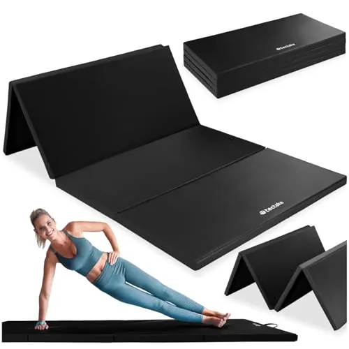 tectake® Colchoneta Gimnasia Plegable con Superficie Antideslizante, Esterilla Yoga y Yoga Mat con gran Capacidad de Carga, Esterilla Fitness, Gym en Casa - 240 x 120 x 5 cm Negro