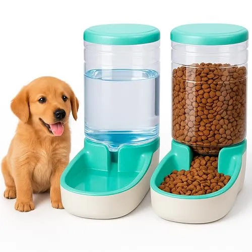 Edipets, Dispensador para Gatos y Perros, Comida y Agua, Pack 2 Unidades, Automático, 3.8 L c/u, Comedero, Alimentador y Bebedero para Mascotas (Verde)
