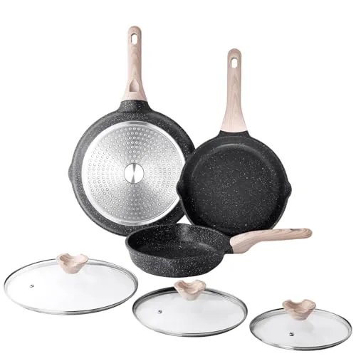 Kordisen Sartén Antiadherente Inducción con Tapa Juego de 3, Saludable y No Tóxica, Sin PFOA (20/24/28 cm)