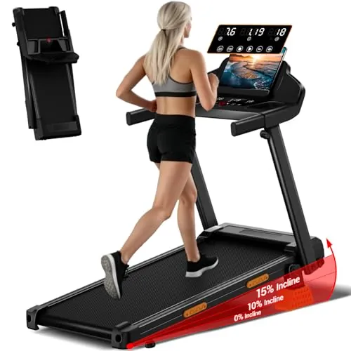 LONTEK Cinta de Correr Plegable con Inclinación 15%, Cinta de Andar Plegable 12KM/H,Caminadora Electrica para Casa Equipado con un Motor de 3,0 CV y Pantalla LED,136KG